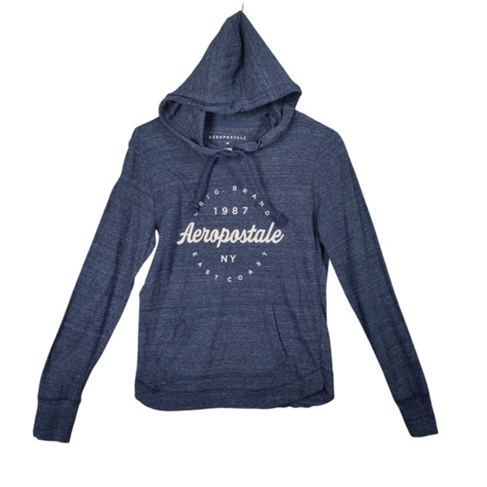 Aeropostale Womens Preppy Sporty Y2K Hoodie M Navy Blue Graphic Logo Sweatshirt